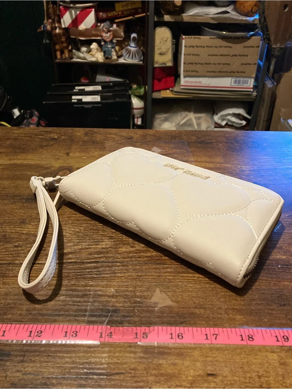 Betsey Johnson cream zip around wallet